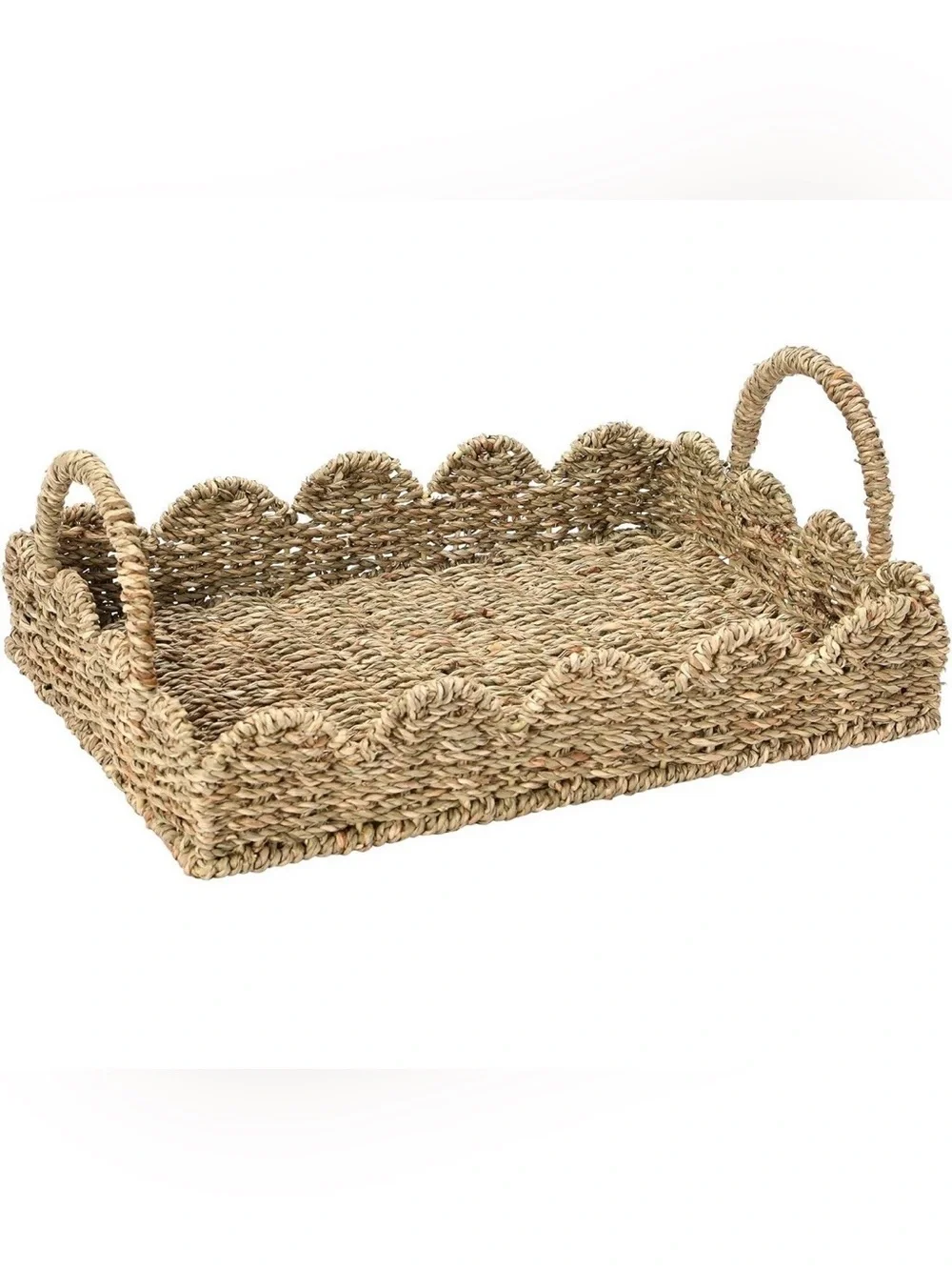 NWT Household Essentials Scalloped Seagrass Decorative Tray Basket